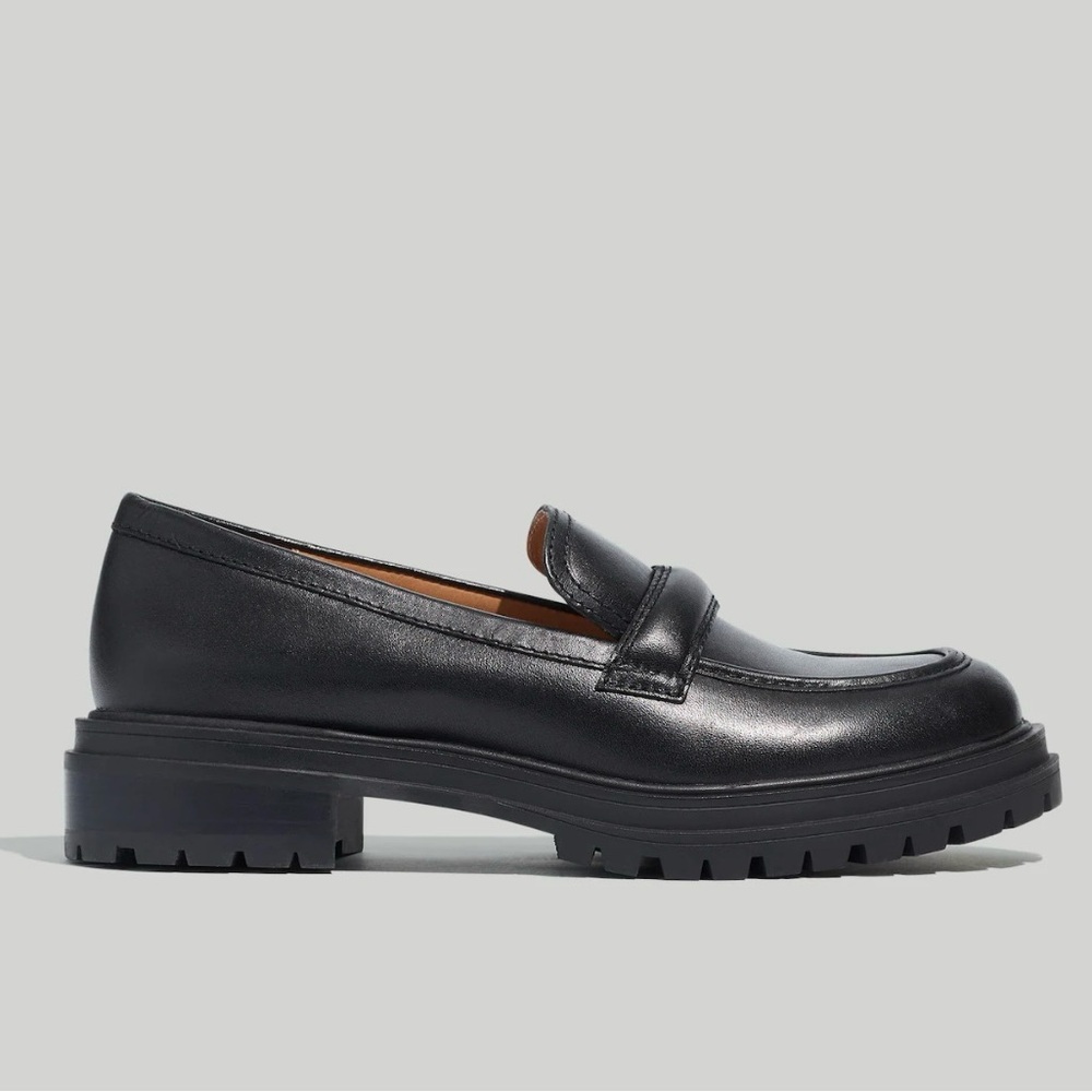 Madewell Black Leather Lugsole Penny Loafers